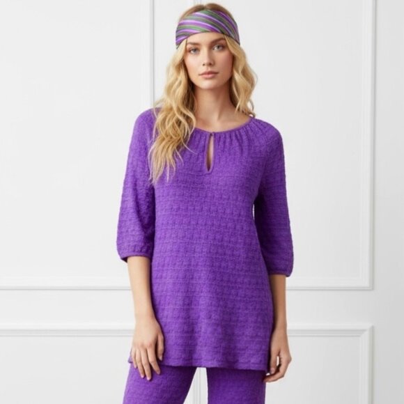 NWT MISSONI Mini Dress Sz.L Knit Purple Wool Blend Keyhole Bell Sleeve 70s Boho - Picture 15 of 15